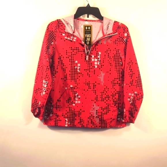 Under Armour UA Storm Hooded Rain Jacket Unisex Youth Medium Red Geometric - Picture 1 of 10